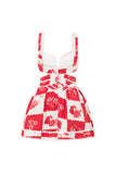 Notched V Neck Cutout Print A-Line Sleeveless Mini Dresses-Red Pre Order