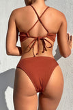 Ribbed Cross Tied Strap Bikini Two Piece Set