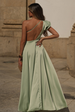 Ruffled One Shoulder High Slit Backless Gowns Maxi Dresses-Green Pre Order