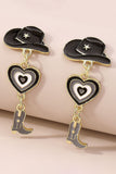 Cowboy Hat Heart Cowboy Boots Alloy Dangle Earrings-Pink