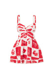 Notched V Neck Cutout Print A-Line Sleeveless Mini Dresses-Red Pre Order