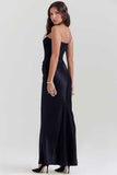 Elegant Strapless Patchwork Formal Party Fishtail Maxi Dresses-Black