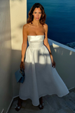 Strapless Cinch Waist Textured Elegant Gowns Maxi Dresses-White Pre Order