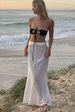 Knit Hollow Out See Through Vacation Maxi Skirt-White