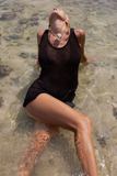 Knit V Neck Slim Fit Backless Beach Cover Ups Mini Tank Dresses-Black