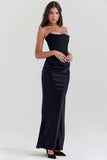 Elegant Strapless Patchwork Formal Party Fishtail Maxi Dresses-Black