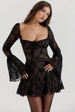 Lace Flared Sleeve Corset A-Line Ruffled Vacation Mini Dresses