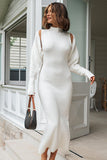 Turtleneck Knit Cardigan Sleeveless Maxi Dresses Set