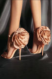 3D Flower Decor Ankle Straps Buckle Stiletto Heels