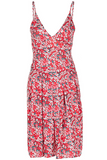 Ditsy Floral Print Deep V Neck A-Line Slip Mini Dresses-Red