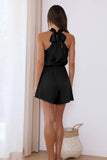 Satin Halter Knot Tied Up Cutout Backless Elegant Romper Playsuit