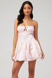 Gathered Bust Tied Up Birthday Party Bubble Mini Slip Dresses-Pink