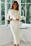 Knit Long Sleeve SweaterTwo Piece Maxi Skirt Set