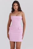 Strapless Corset Decorative Flap Pocket Bodycon Mini Dresses-Pink