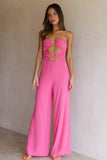 Cut Out Strapless Party Jumpsuit Bubblegum Pants