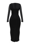 Irregular Cutout Long Sleeve Slim Fit Mesh Maxi Dresses-Black