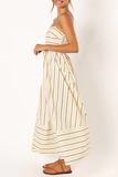 Boat Neck Spaghetti Strap A-Line Backless Striped Print Maxi Dresses-Pink