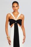 Sleeveless Cutout Colorblock Backless Gowns Maxi Dresses-Black