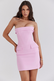 Strapless Corset Decorative Flap Pocket Bodycon Mini Dresses-Pink