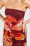 Floral Print Slim Fit Maxi Tube Dresses-Red