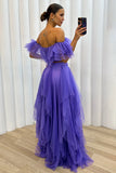 Off Shoulder Crop Top Irregular Tulle Maxi Skirt Evening Gown Matching Set