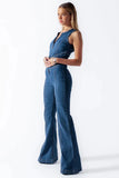 Irregular Neck Sleeveless Slim Heart Shape Cutout Zipper Denim Jumpsuits