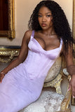 Sweetheart Neck Satin Patchwork Slit Corset Maxi Dresses-Purple Pre Order