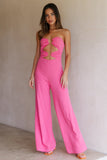 Cut Out Strapless Party Jumpsuit Bubblegum Pants