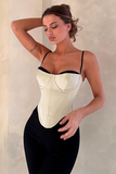 Colorblock Trim Spaghetti Strap Irregular Corset-Beige