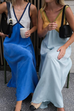 V Neck Colorblock A-Line Maxi Tank Dresses-Green