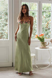 Embroidered Flower Boat Neck High Slit Satin Slim Garden Party Slip Maxi Dresses