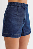 Button Up Slit Tank Top High Waist Shorts Denim Matching Set-Blue