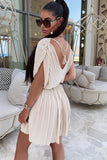 Plunging Neck Sleeveless Pleated Waist Mini Dress