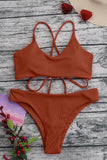 Ribbed Cross Tied Strap Bikini Two Piece Set