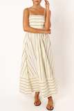 Boat Neck Spaghetti Strap A-Line Backless Striped Print Maxi Dresses-Pink