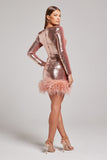 Feather Sequin Long Sleeve Ruched Cocktail Party Mini Dresses