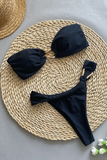 Strapless Ruched Bikini Top Solid Color Bikini Two-Piece Set-Black