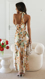 Floral Print Halter Backless Flowy Vacation Maxi Dresses