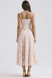 Floral Print Cami Corset A-Line Midi Dresses-Pink