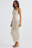 One Shoulder Hollow Out Knit Sleeveless Slim-Fit Maxi Dresses-Orange