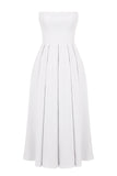 Elegant Strapless Corset Back Zipper Pleated Midi Dresses-White