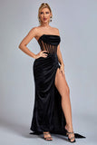 Corset Velvet Slit Gown Maxi Dresses