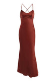 Lace Up Backless Satin Spaghetti Strap Evening Party Maxi Dresses