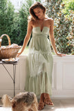 Halter Sleeveless Backless Tiered Pleated Flowy Vacation Maxi Dress