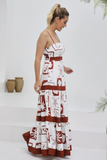 Vacation Mixed Prints Colorblock Striped A-Line Maxi Strappy Dresses-Red