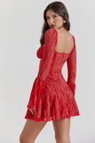 Lace Flared Sleeve Corset A-Line Ruffled Vacation Mini Dresses