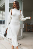 Turtleneck Knit Cardigan Sleeveless Maxi Dresses Set