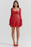 Lace Flared Sleeve Corset A-Line Ruffled Vacation Mini Dresses