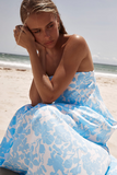 Floral Print Boat Neck Loose Fit Vacation Maxi Tube Dresses-Blue