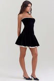 Velvet Strapless Lace Up Corset A-Line Pleated Mini Dresses-Black